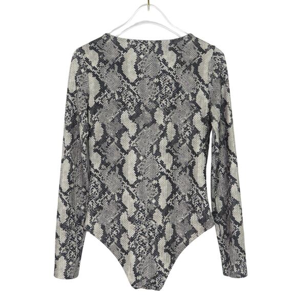 H&M Gray Snakeskin Python Sexy V-Neck Long Sleeve Body Suit Small - Picture 3 of 7